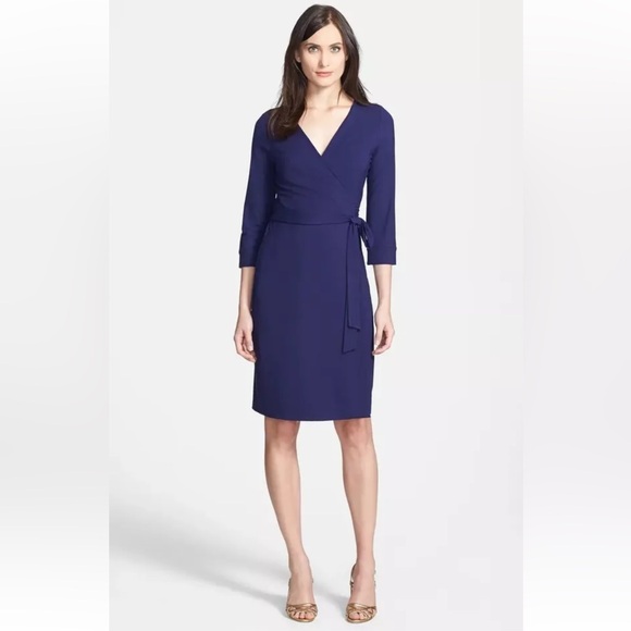 DVf Diane Von Furstenberg Julian Two Wrap Dress Midnight Blue US Size 6 EUC - Picture 9 of 15